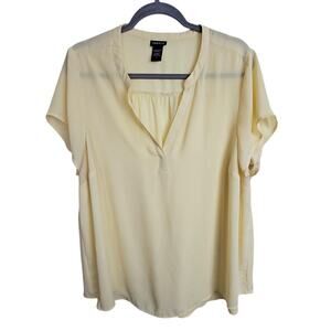 Torrid Top V Neck Top Women 1X Yellow Sheer Top Short Sleeve Blouse Women